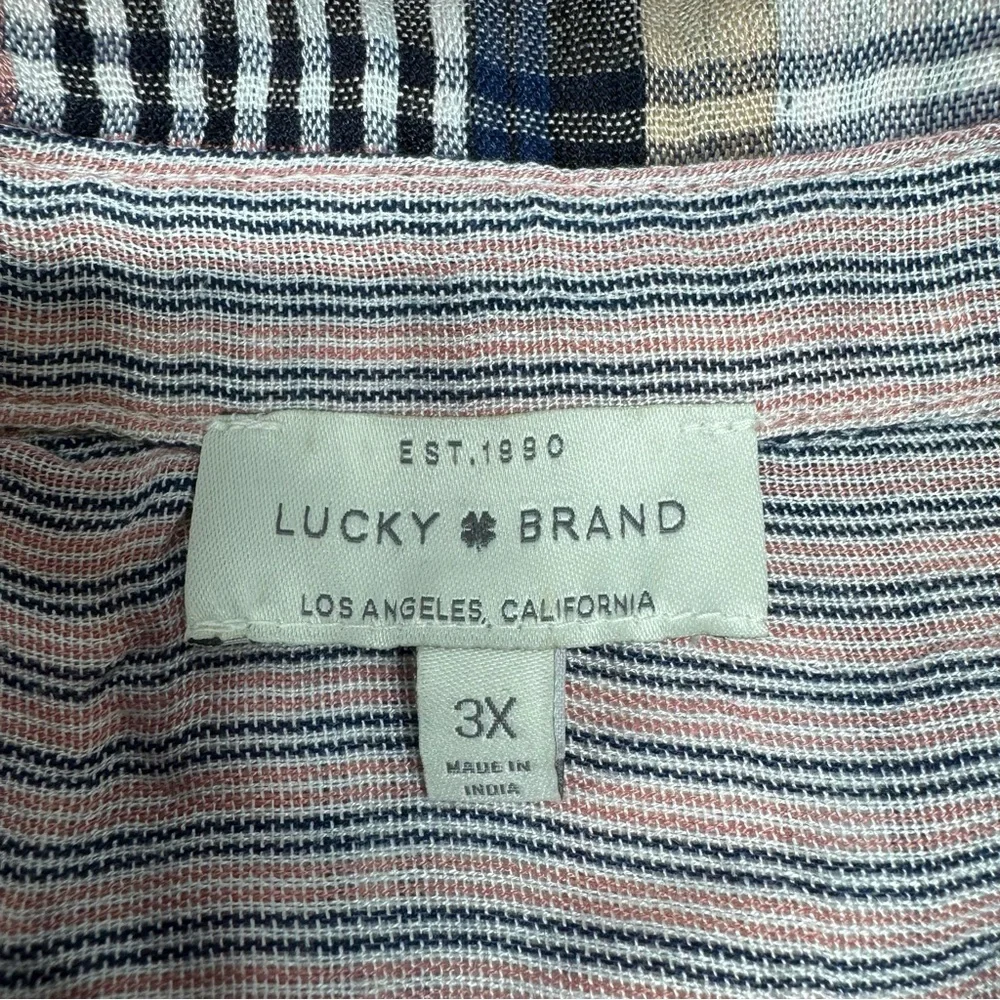 Lucky Brand Cloud Plaid Button Up Shirt Boyfriend Women's 3X Pink Double Fabric - Picture 13 of 13